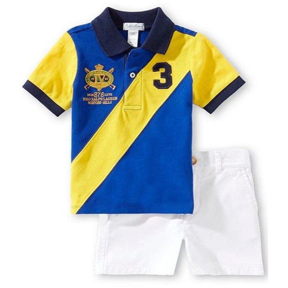 NWT Ralph Lauren BABY BOYS 12 MOS CREST MESH POLO SHIRT AND SHORT SET